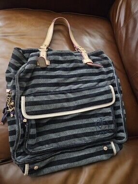 Juicy Couture velvet navy and grey striped Daydreamer handbag Y2k